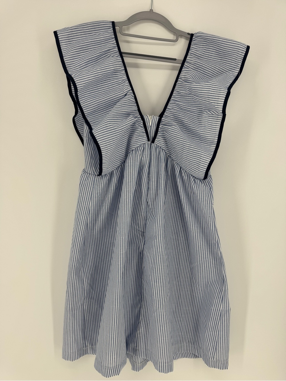 Striped Flutter Sleeve Tie-Front Dress in Navy and White - Picture 2 of 3